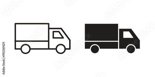 Delivery van icon in black and white. clipart and line style icons