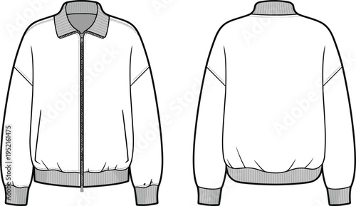 Bomber jacket front and back technical fashion flat vector illustration
