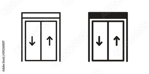 Elevator icon in black and white. clipart and line style icons