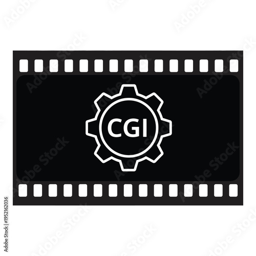 CGI film strip icon with gear logo on white background icon
