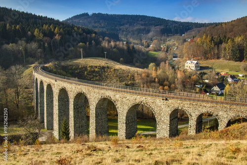 Famous historic stone railway viaduct near Noviny