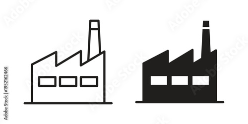 Factory icon in black and white. clipart and line style icons
