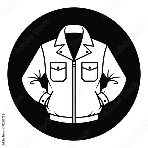 Illustration of a zipped jacket with two pockets and collar icon