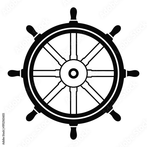 Ship steering wheel icon in black color on white background icon