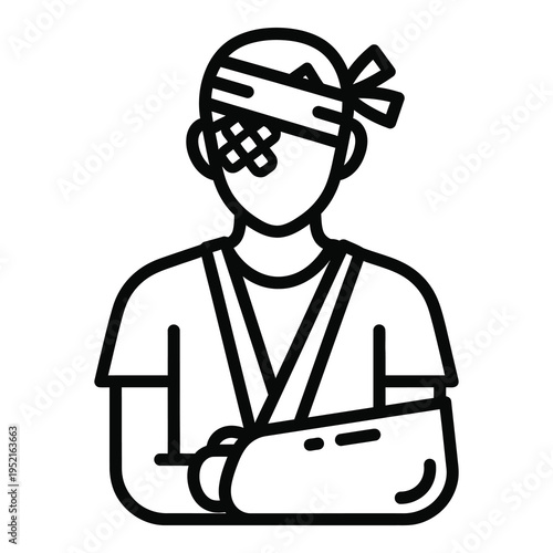 Person with bandaged head and arm injury icon symbol icon