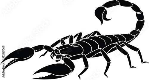 Striking Black Scorpion Vector Illustration with Detailed Claws and Stinger, Ideal for Bold Design Elements and Graphic Projects