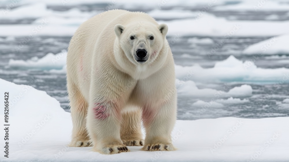 Obraz premium Large Polar Bear Walking on Frozen Ice