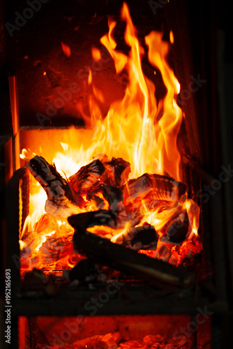 Asado grill barbecue fire and embers glowing at night