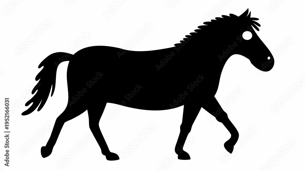 Fototapeta premium Black silhouette horse running free on white background dynamic animal graphic