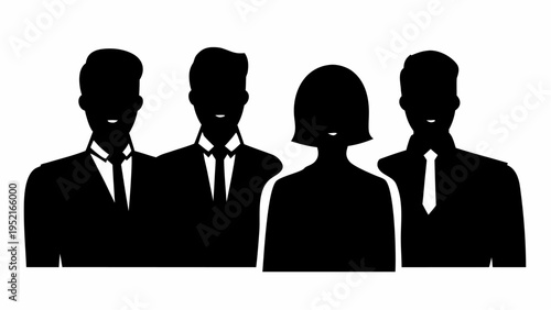 Business team meeting in silhouette professionals standing together in formal wear on white background