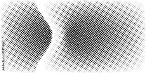 Grunge halftone gradient background. Faded grit noise texture. White and black sand wallpaper. Retro pixelated backdrop. Anime or manga style comic overlay. Vector graphic design textured template