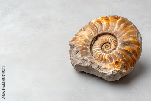 Natural Ammonite Fossil on Neutral Background for Science and Education Use