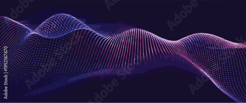 Abstract wavy lines and dots forming a sound wave on dark background audio