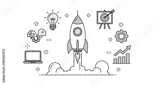 Rocket Ship Launching into Space.