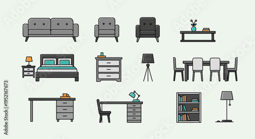 Furniture icons in flat design style.