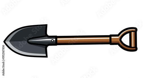 Shovel with wooden handle closeup.