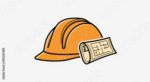Orange Hard Hat with Blueprint.