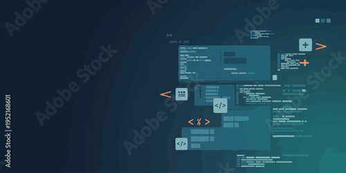 Coding and Programming Concept with Floating Symbols