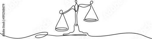 Scale of Justice One Line Art Vector – Minimal Continuous Line Drawing of Legal Balance Symbol and Law Illustration Artwork