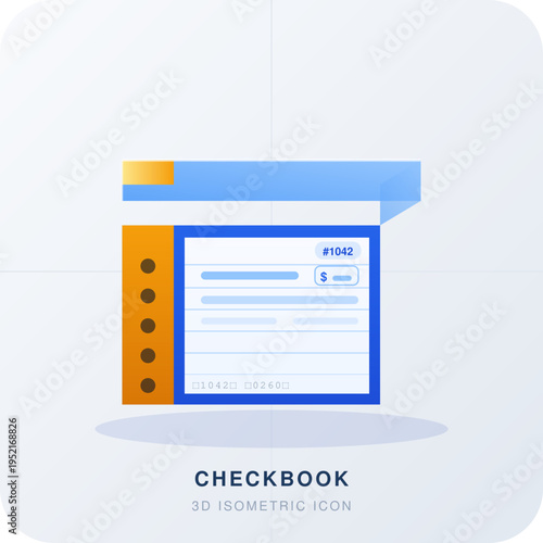 Flat Design 3D Isometric Checkbook Illustration with Digital Elements and Financial Transaction Symbols