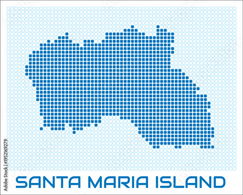 Santa Maria Island digital style map with blue rounded rectangle dots. Portugal. Dotted boundary shape. Santa Maria Island blue colored map and title on white background. Vibrant Vector Illustration.
