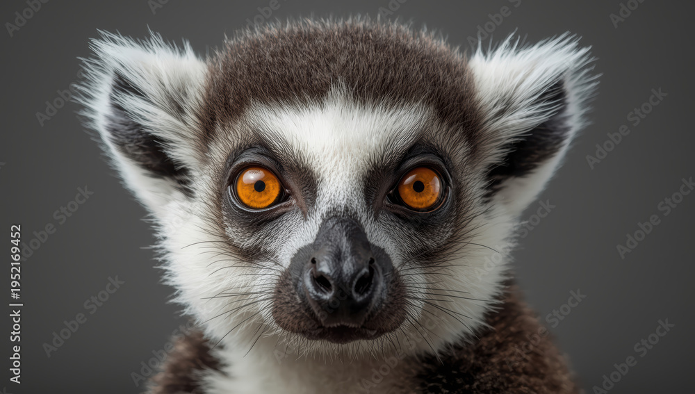 Obraz premium Ring tailed lemur close up portrait with bright amber eyes and textured fur