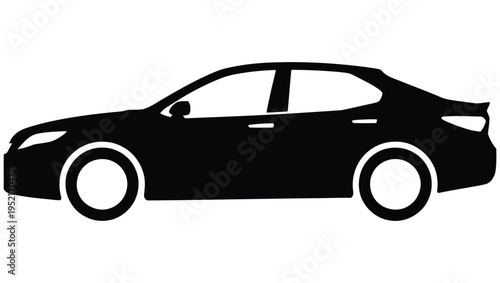 A sleek black silhouette of a modern sedan vehicle is prominently displayed