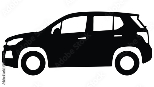 A minimalist black silhouette depicting the side profile of a modern crossover suv