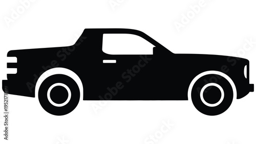 Simple black silhouette of a classic pickup truck viewed from the side