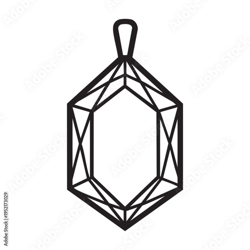 A minimalist vector illustration of a faceted gemstone pendant with a simple black line outline