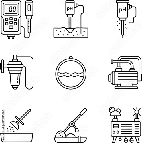 Black and white illustration of barbecue tools and grills
