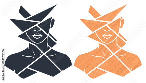 Abstract geometric representation of a human head with fragmented lines, symbolizing thought or identity.