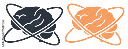 Stylized brain icons representing thought, innovation, and intelligence