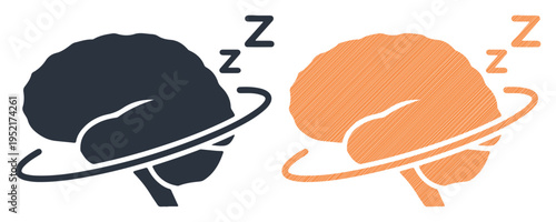 Brain icons showing sleep and rest symbols, representing mental fatigue or relaxation.