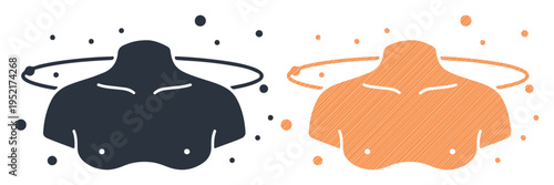 Stylized torso icons with swirling halos and dots suggesting motion or thought