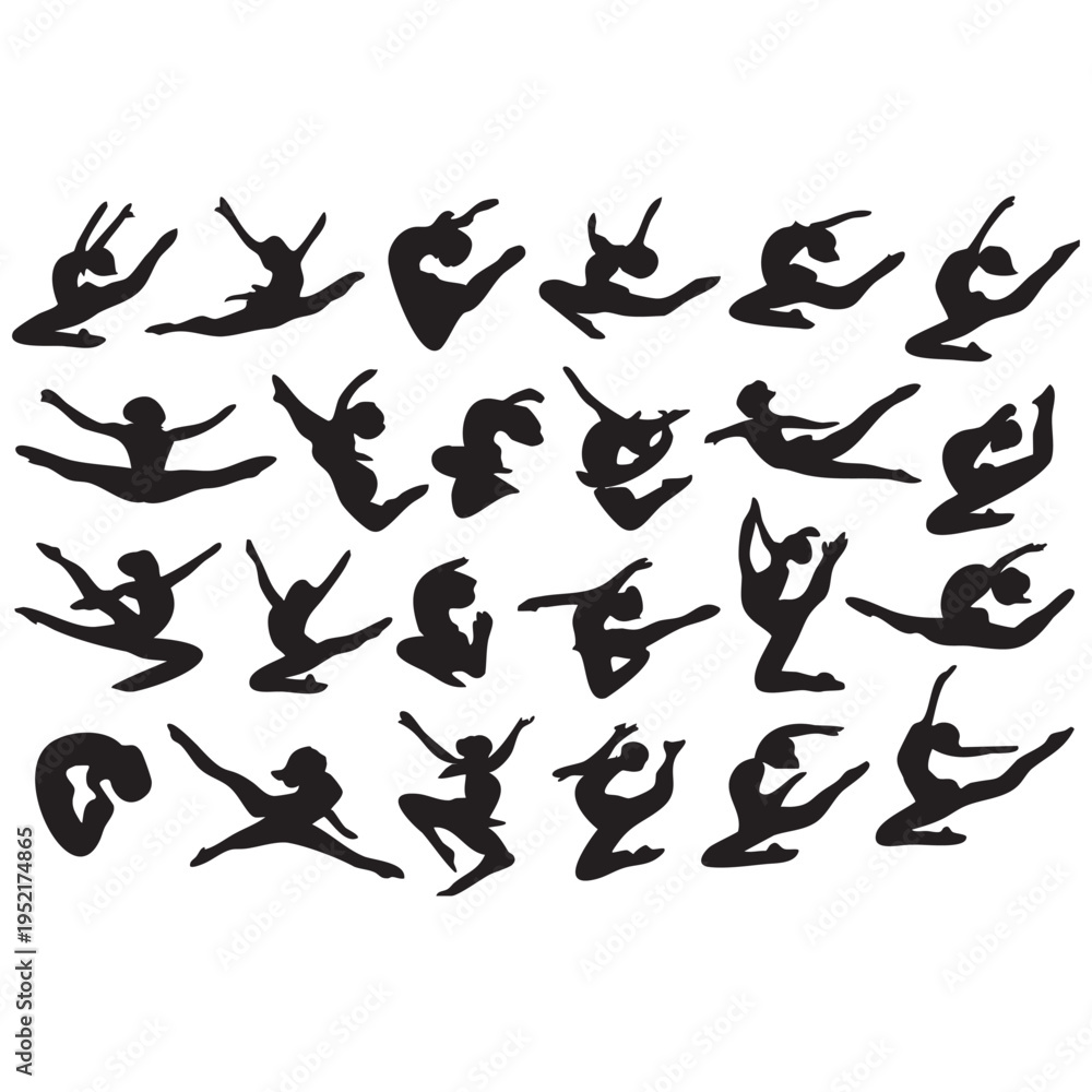 Obraz premium Black silhouette figures of dancers in various ballet poses
