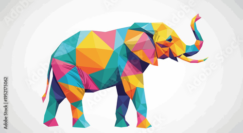 Colorful elephant with geometric shapes.