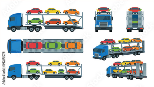 Automotive Transport: Multiple Carrier Trucks Displaying Diverse Vehicle Loads