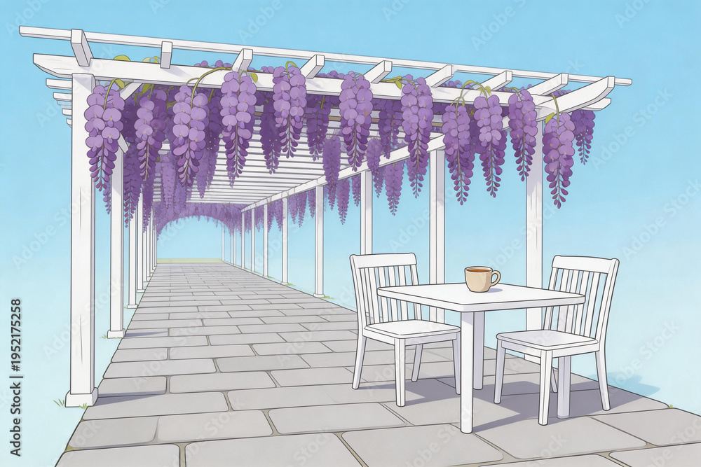 Fototapeta premium Wisteria Arbor with Table and Chairs