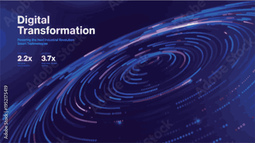 Digital Transformation Swirling Blue And Purple Energy Trails With Data Points vector illustration