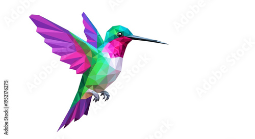 Colorful hummingbird in mid flight motion.