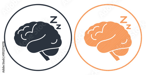 Two stylized brains in circles, one dark and one orange, symbolizing rest and sleep for mental well-being.