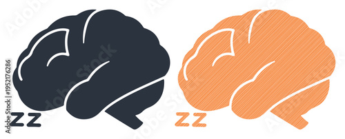 Two stylized brains, one dark and one orange, with "zz" symbols indicating sleep or rest.