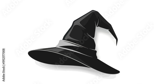 Mysterious Black Witch Hat with Pointed Top and Wide Brim, Isolated on White