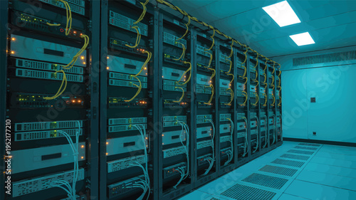 High-Tech Digital Data Center Infrastructure Illustration