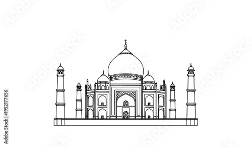 Taj Mahal inspired icon outline architecture vector illustration