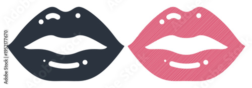 Two stylized lips, one dark and one pink, symbolizing communication or beauty.