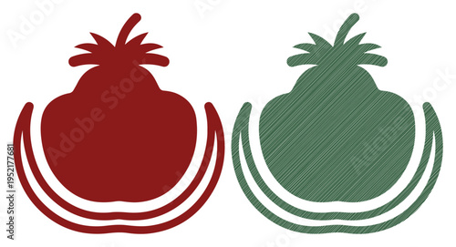 Two stylized fruits, one red and one green, representing healthy choices or dual options.
