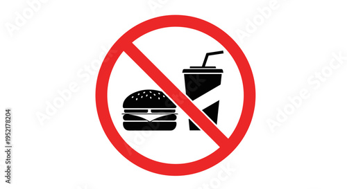 No food or drink allowed symbol with burger and beverage icon crossed out in red prohibition circle