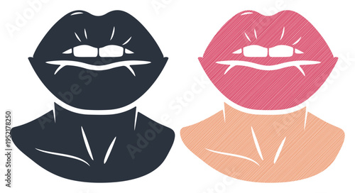 Bold lips with sharp fangs, representing a powerful and alluring feminine persona.